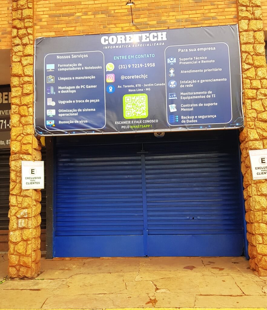 Placa da Coretech Informática com serviços de informática no Jardim Canadá